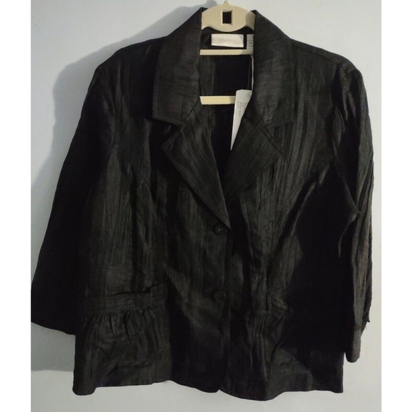 Chico's Blazer Sz 1 M 8 Black Elin Polished Blazer Jacket Linen Blend $99 New - Picture 1 of 7